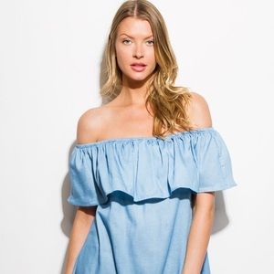 Ruffle tiered off the shoulder mini dress